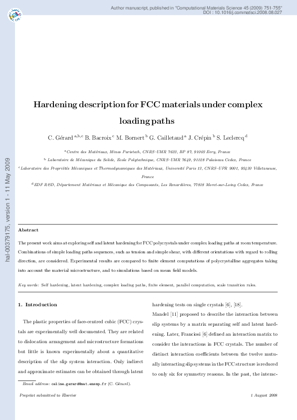 (PDF) Hardening description for FCC materials under complex loading