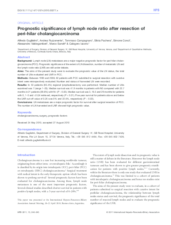 (PDF) Prognostic significance of lymph node ratio after resection of ...