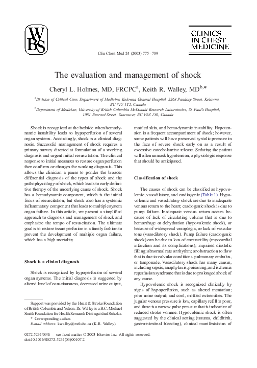 (PDF) The evaluation and management of shock