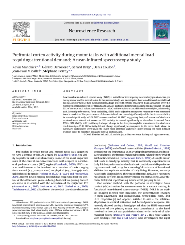 (PDF) Prefrontal cortex activity during motor tasks with additional ...