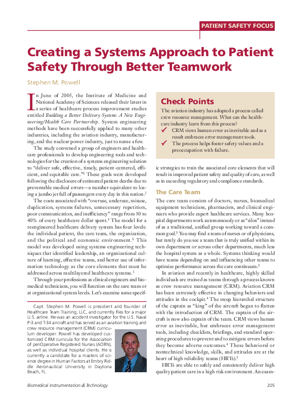 (PDF) Creating a Systems Approach to Patient Safety Through Better Teamwork