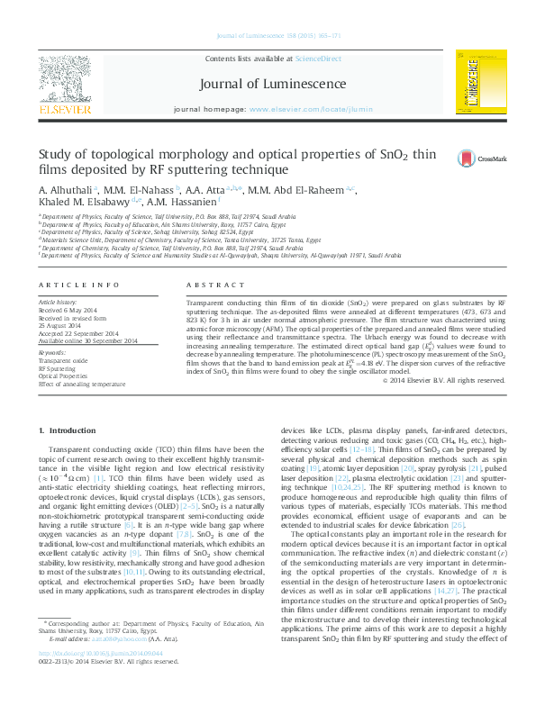 (PDF) Study of topological morphology and optical properties of SnO2 ...