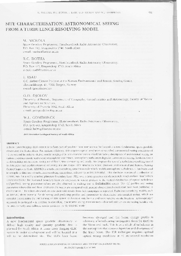(PDF) SITE CHARACTERISATION: ASTRONOMICAL SEEING FROM A TURBULENCE ...