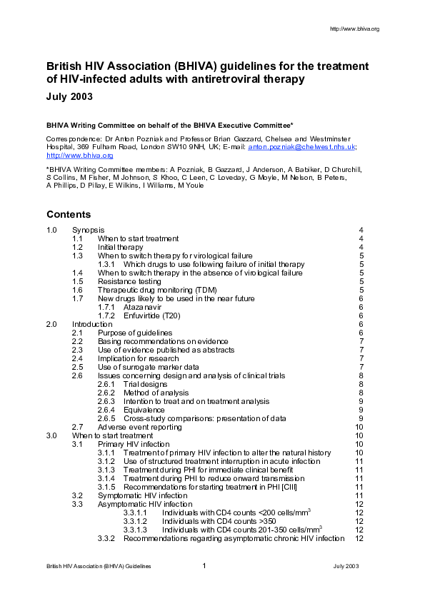 (PDF) British HIV Association (BHIVA) guidelines for the treatment of HIVinfected adults with