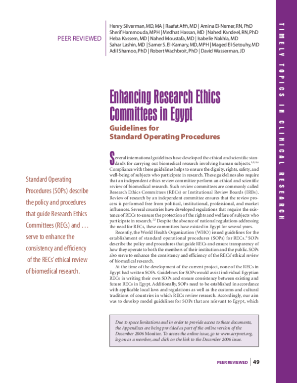(PDF) Enhancing Research Ethics Committees in Egypt Guidelines for