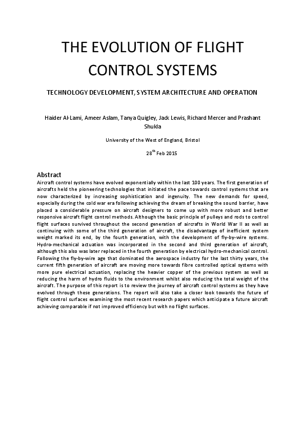 (PDF) THE EVOLUTION OF FLIGHT CONTROL SYSTEMS TECHNOLOGY DEVELOPMENT, SYSTEM ARCHITECTURE AND