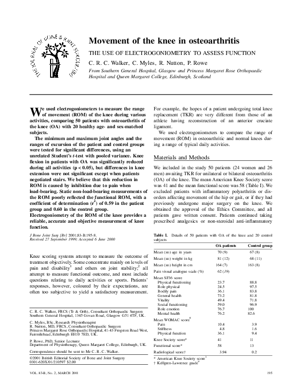 (PDF) Movement of the knee in osteoarthritis. The use of ...