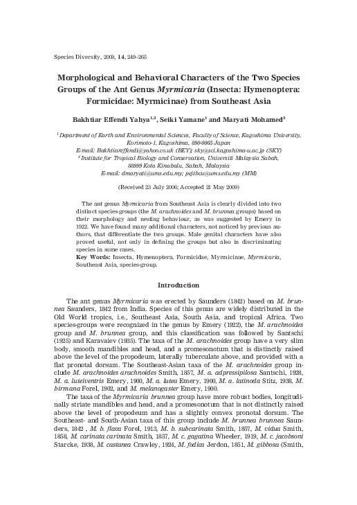 (PDF) Morphological and Behavioral Characters of the Two Species Groups ...