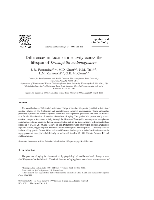 (PDF) Differences in locomotor activity across the lifespan of ...