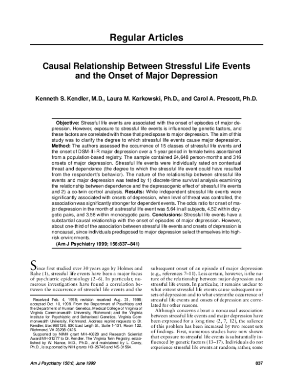 (PDF) Causal Relationship Between Stressful Life Events and the Onset ...