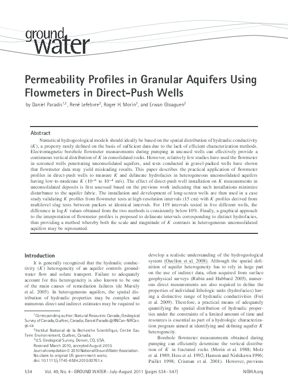 (PDF) Permeability Profiles in Granular Aquifers Using Flowmeters in ...