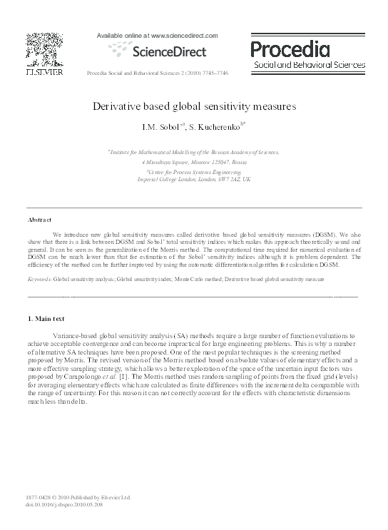 (PDF) Derivative based global sensitivity measures