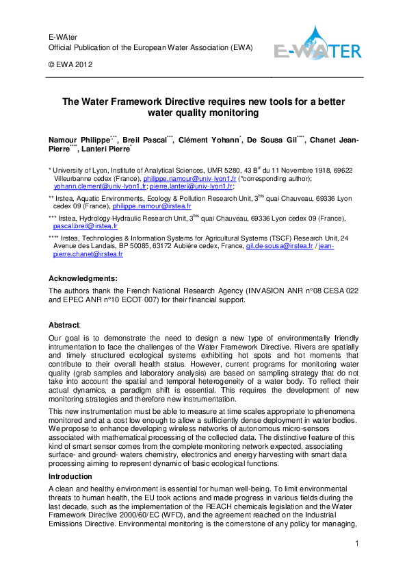 (PDF) The Water Framework Directive requires new tools for a better