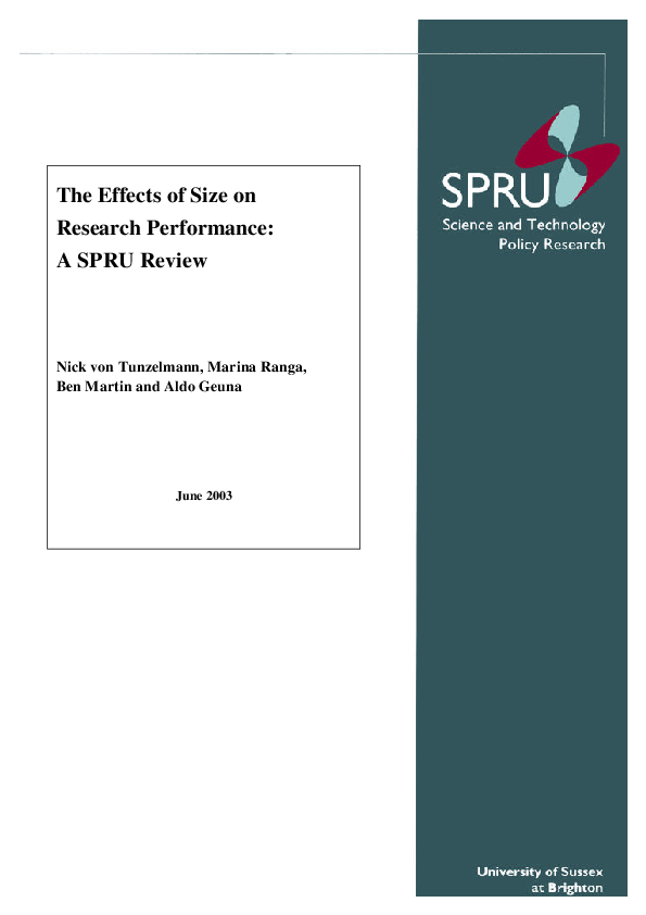 (PDF) The effects of size on research performance: A SPRU review