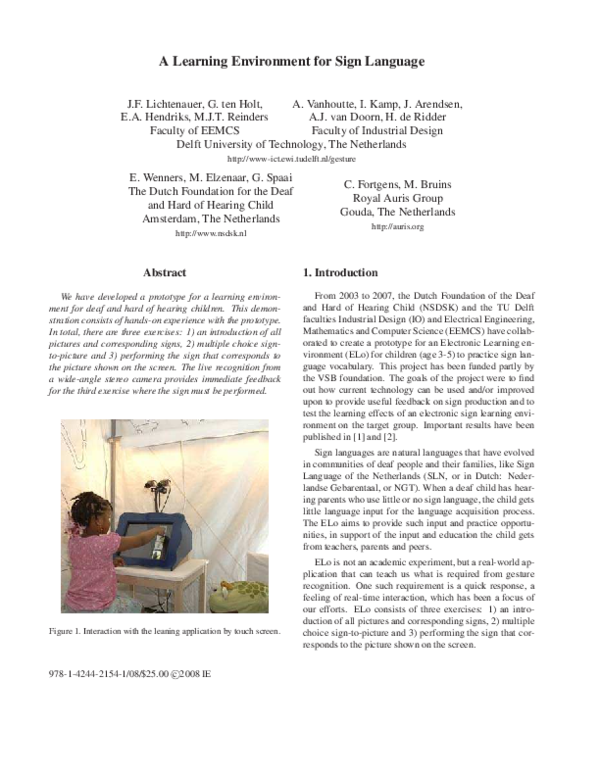 (PDF) A learning environment for sign language