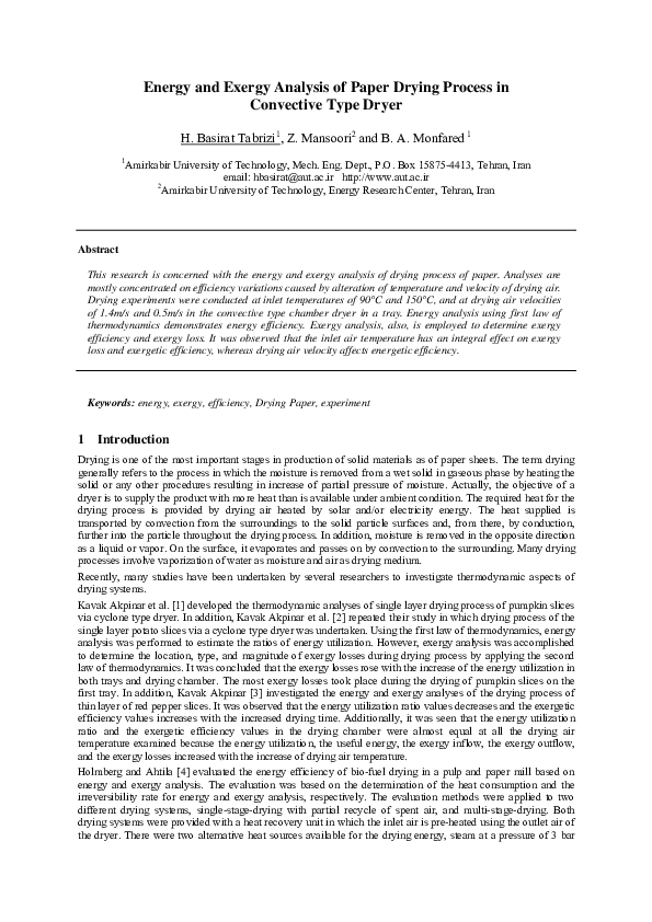 (PDF) Energy and Exergy Analysis of Paper Drying Process in Convective