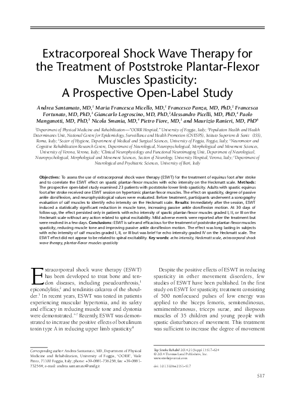 (PDF) Extracorporeal Shock Wave Therapy for the Treatment of Poststroke ...