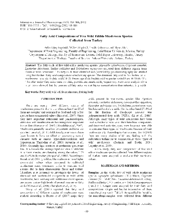 (PDF) Fatty Acid Compositions of Five Wild Edible Mushroom Species ...