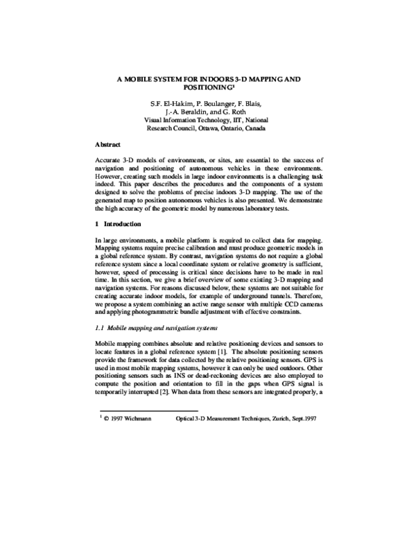 (PDF) A mobile system for indoors 3-D mapping and positioning