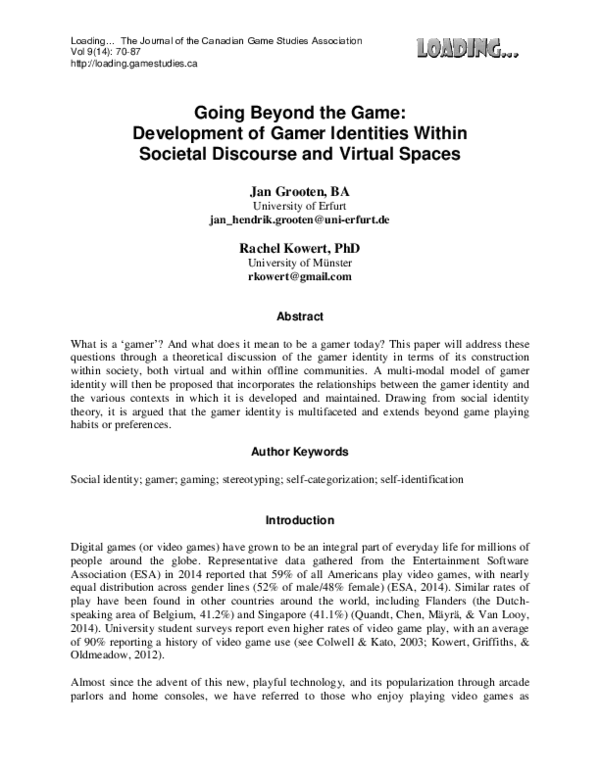 (PDF) Going Beyond the Game: Development of Gamer Identities Within ...