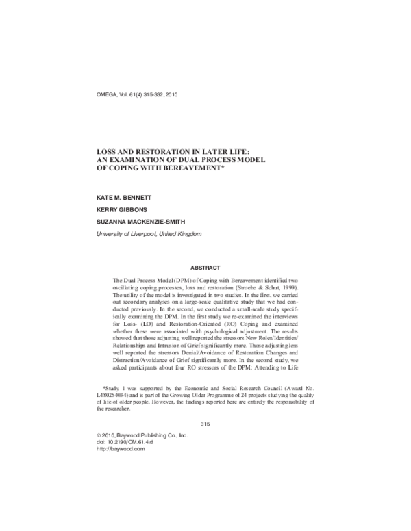(PDF) The Dual Process Model of Coping with Bereavement in the test of