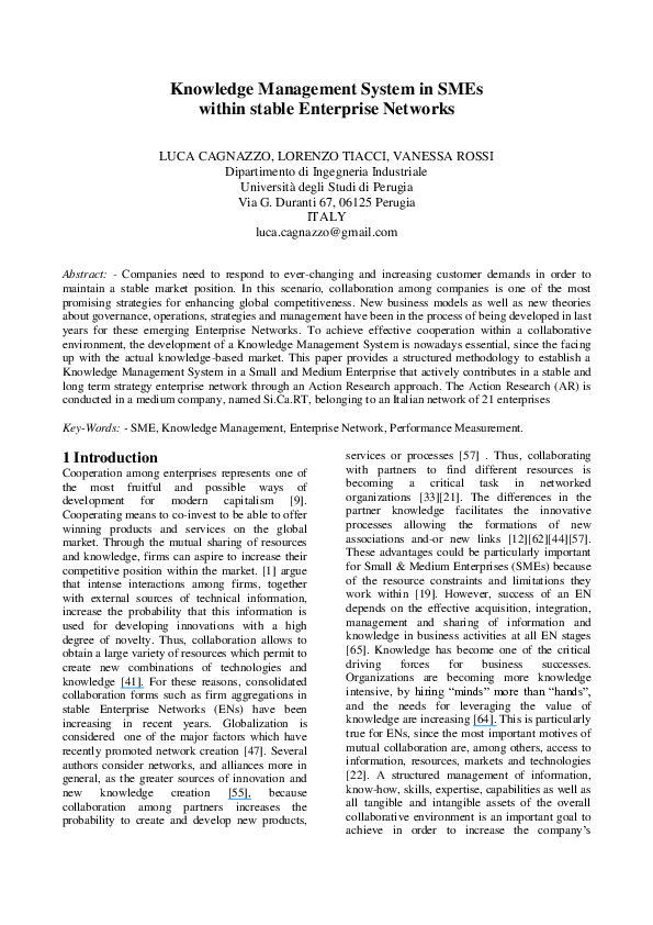 (PDF) Knowledge Management System in SMEs within stable Enterprise Networks