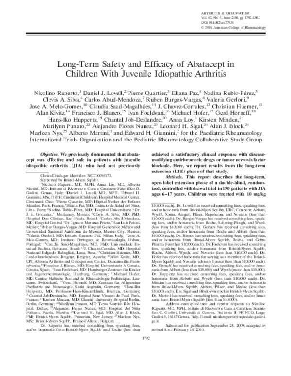 (PDF) Long-term safety and efficacy of abatacept in children with ...