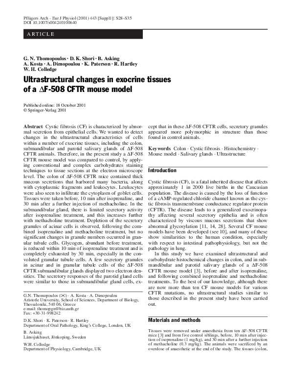 (PDF) Ultrastructural changes in exocrine tissues of a ?F-508 CFTR ...