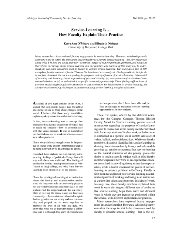 (PDF) Service-learning is… How faculty explain their practice.