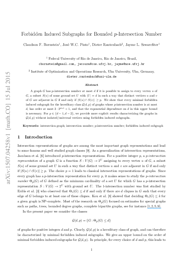 (PDF) Forbidden Induced Subgraphs for Bounded $p$-Intersection Number