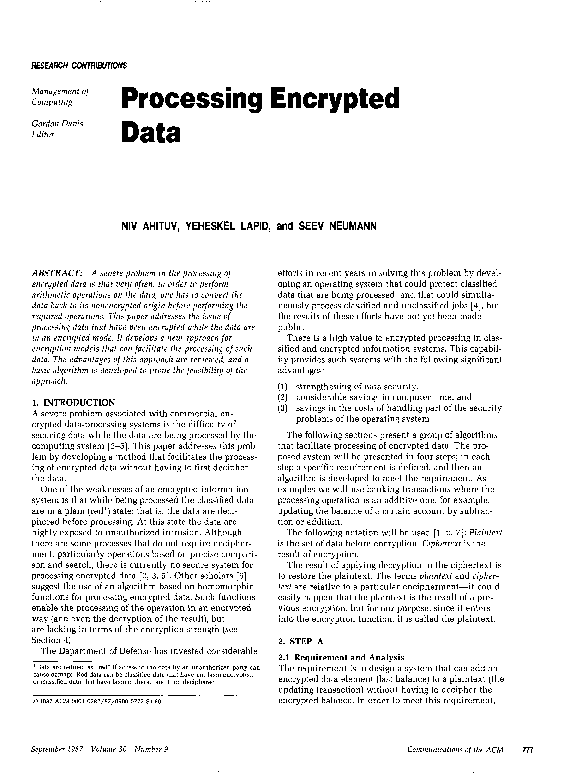 (PDF) Processing encrypted data