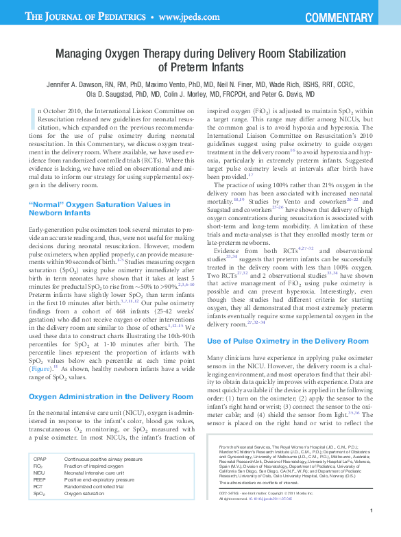 (PDF) Managing Oxygen Therapy during Delivery Room Stabilization of