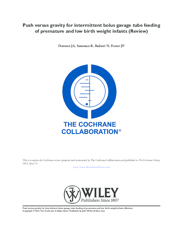(PDF) Push versus gravity for intermittent bolus gavage tube feeding of premature and low birth