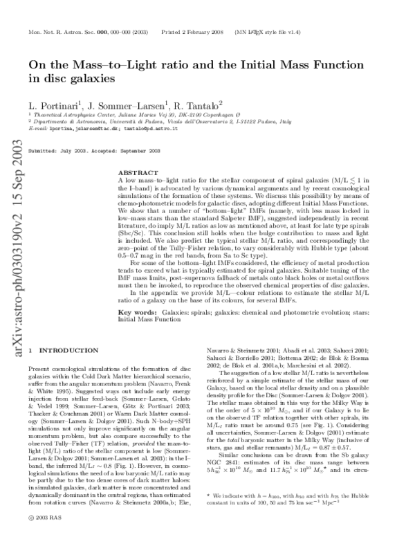 (PDF) On the mass-to-light ratio and the initial mass function in disc ...