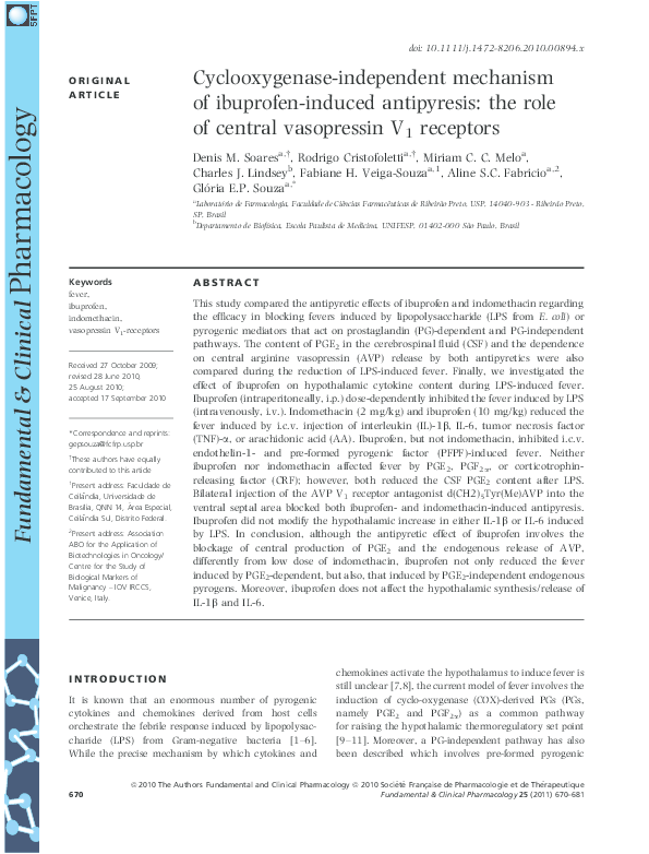 Pdf Cyclooxygenase Independent Mechanism Of Ibuprofen Induced Antipyresis The Role Of Central Vasopressin V1 Receptors Aline Fabricio Academia Edu