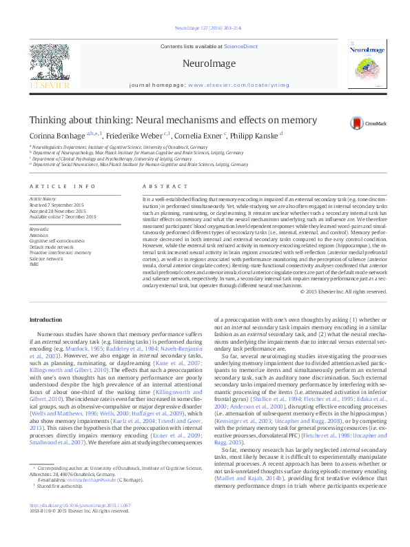 (PDF) Thinking about thinking: Neural mechanisms and effects on memory