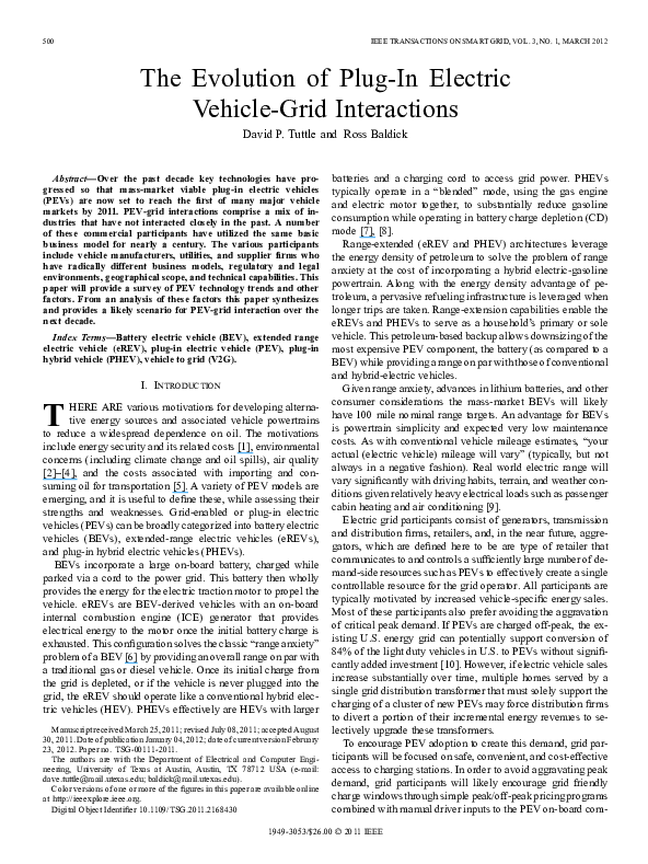 (PDF) The Evolution of PlugIn Electric VehicleGrid Interactions