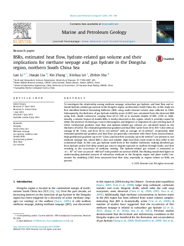 (PDF) Gas hydrate and associated free gas in the Dongsha Area of ...