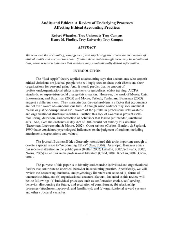 (PDF) Audits and Ethics: A Review of Underlying Processes Affecting ...