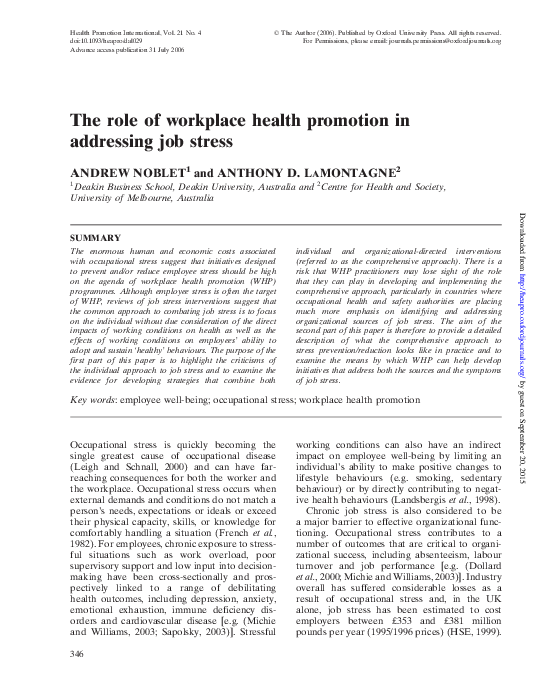 (PDF) The role of workplace health promotion in addressing job stress