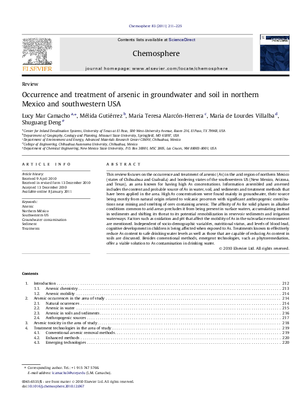 (PDF) Occurrence and treatment of arsenic in groundwater and soil in ...