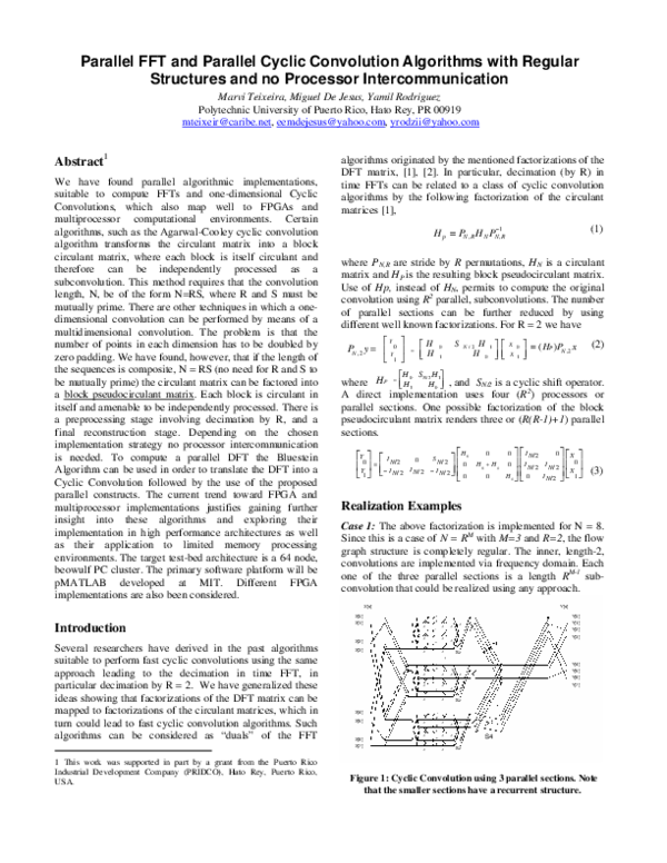 (PDF) Parallel FFT and parallel cyclic convolution algorithms with ...