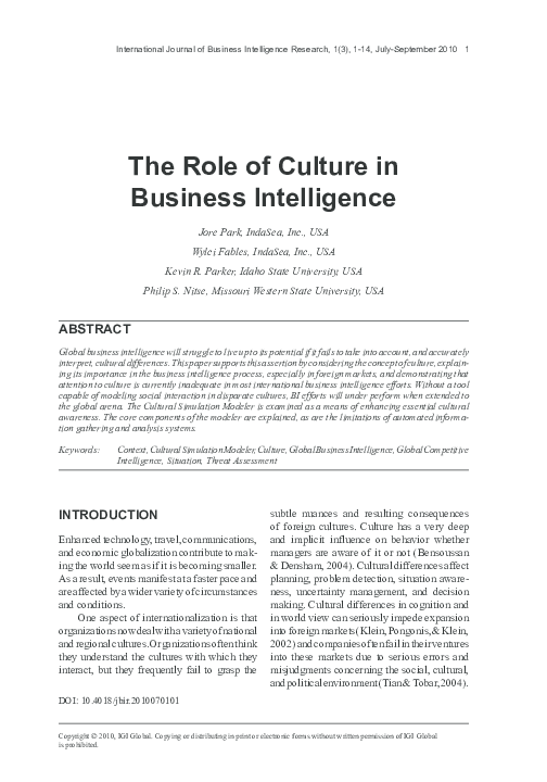 (PDF) The role of culture in business intelligence