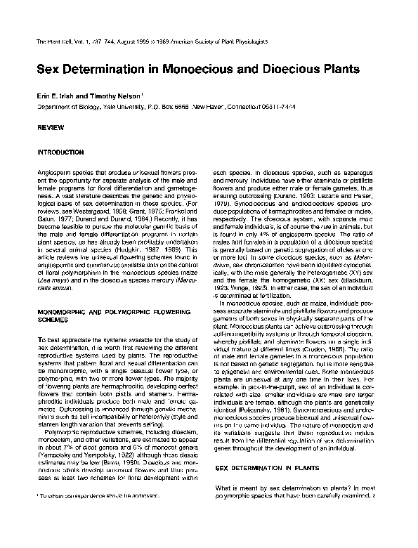 (PDF) Sex Determination in Monoecious and Dioecious Plants