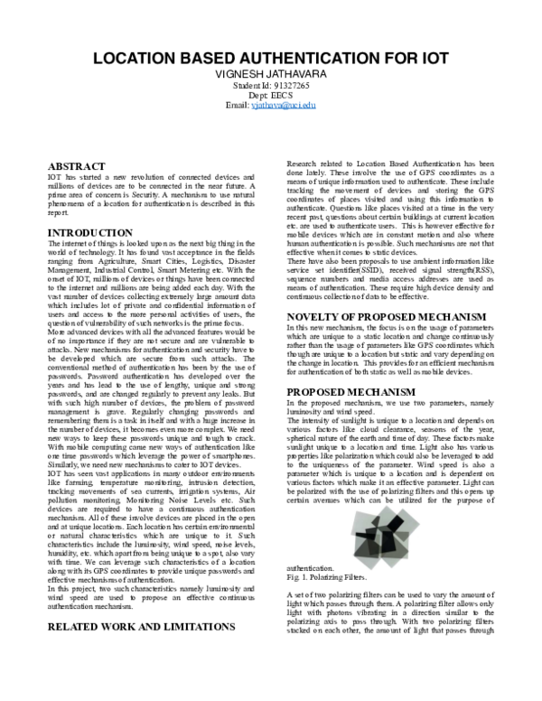 (PDF) LOCATION BASED AUTHENTICATION FOR IOT