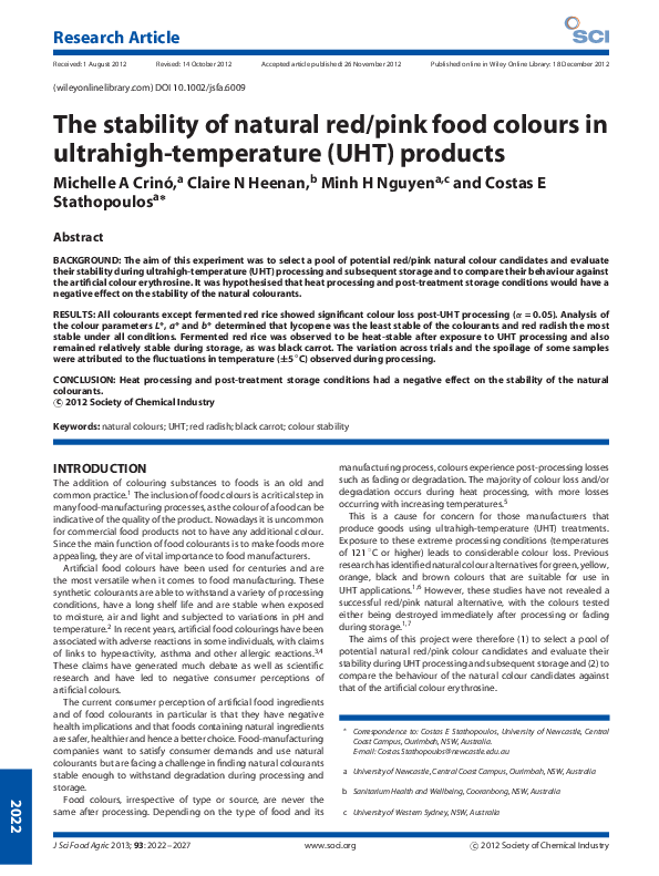 (PDF) The stability of natural red/pink food colours in ultrahigh ...