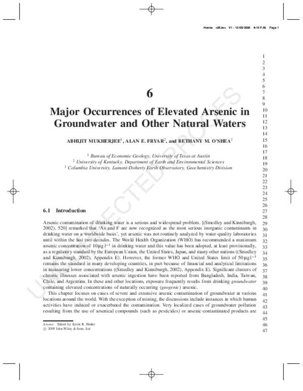 (PDF) Major Occurrences of Elevated Arsenic in Groundwater and Other ...