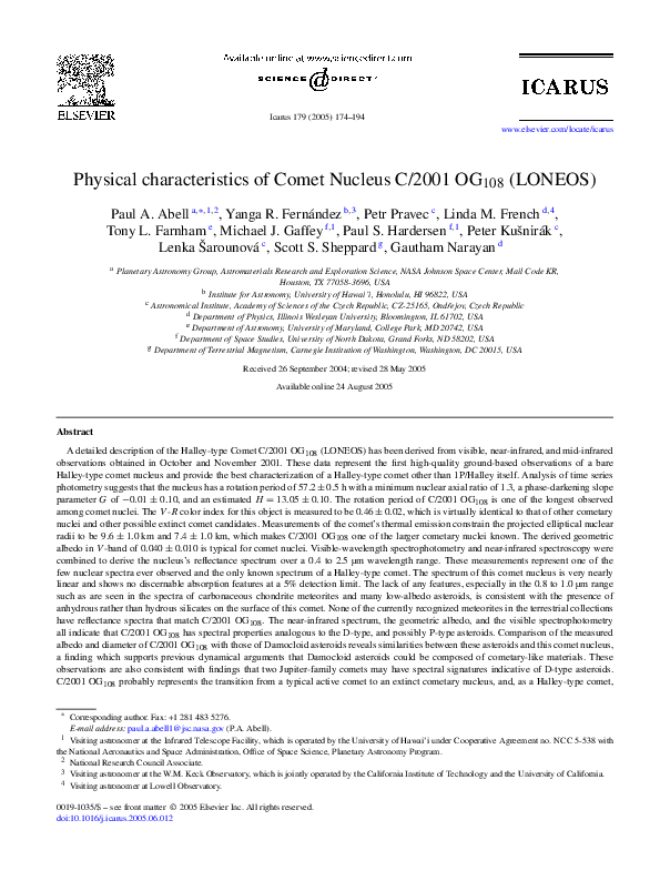 (PDF) Physical characteristics of Comet Nucleus C/2001 OG108 (LONEOS