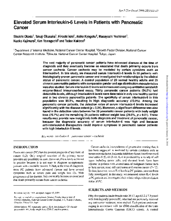 (PDF) Elevated Serum Interleukin-6 Levels in Patients with Pancreatic ...