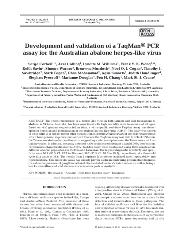 (PDF) Development and validation of a TaqMan® PCR assay for the ...